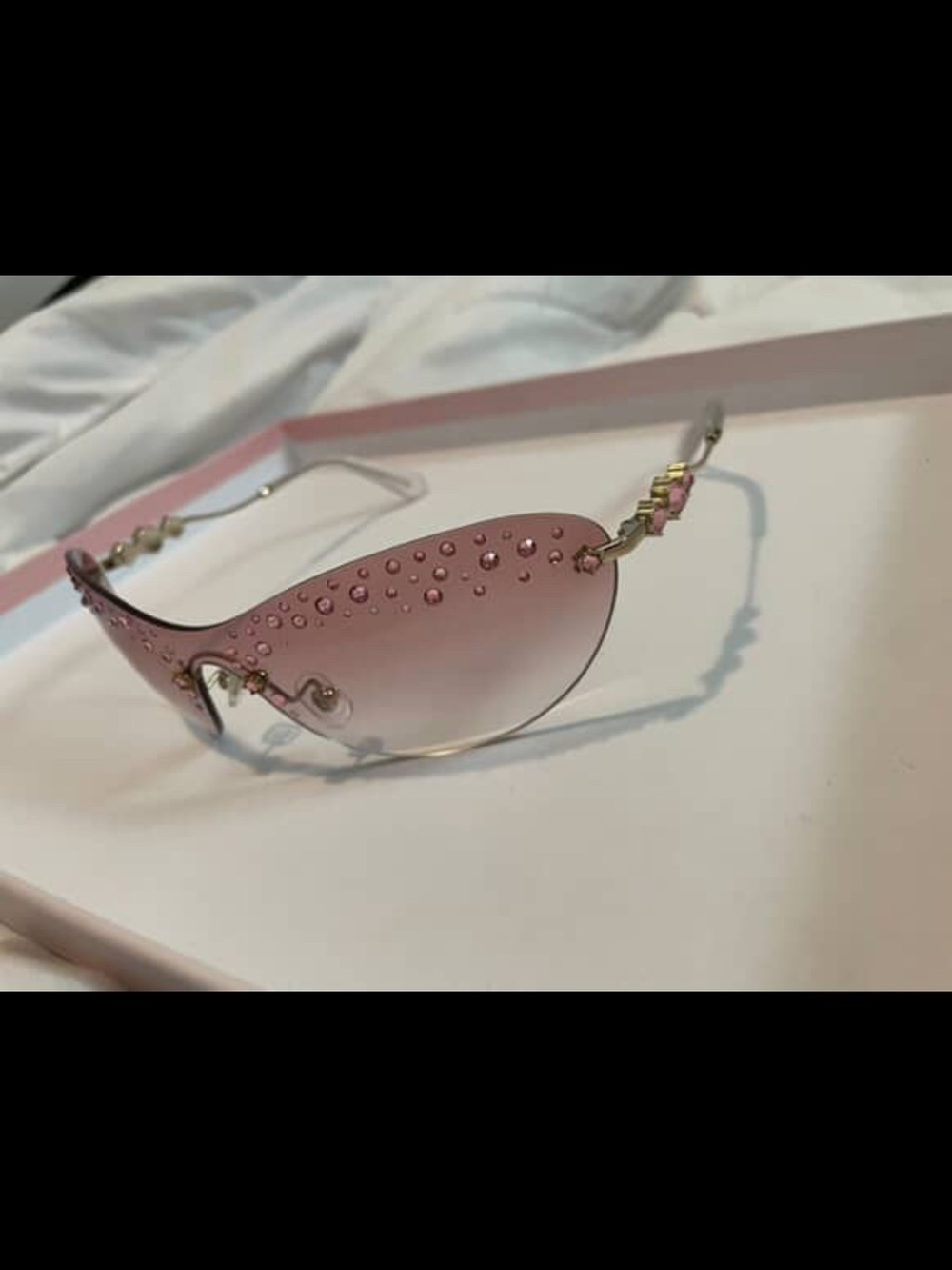 Swarovski Pink Gradient Rimless Sunglasses with Crystal Accents